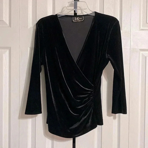 R & K evening black velvet blouse top shirt size medium - Picture 1 of 9